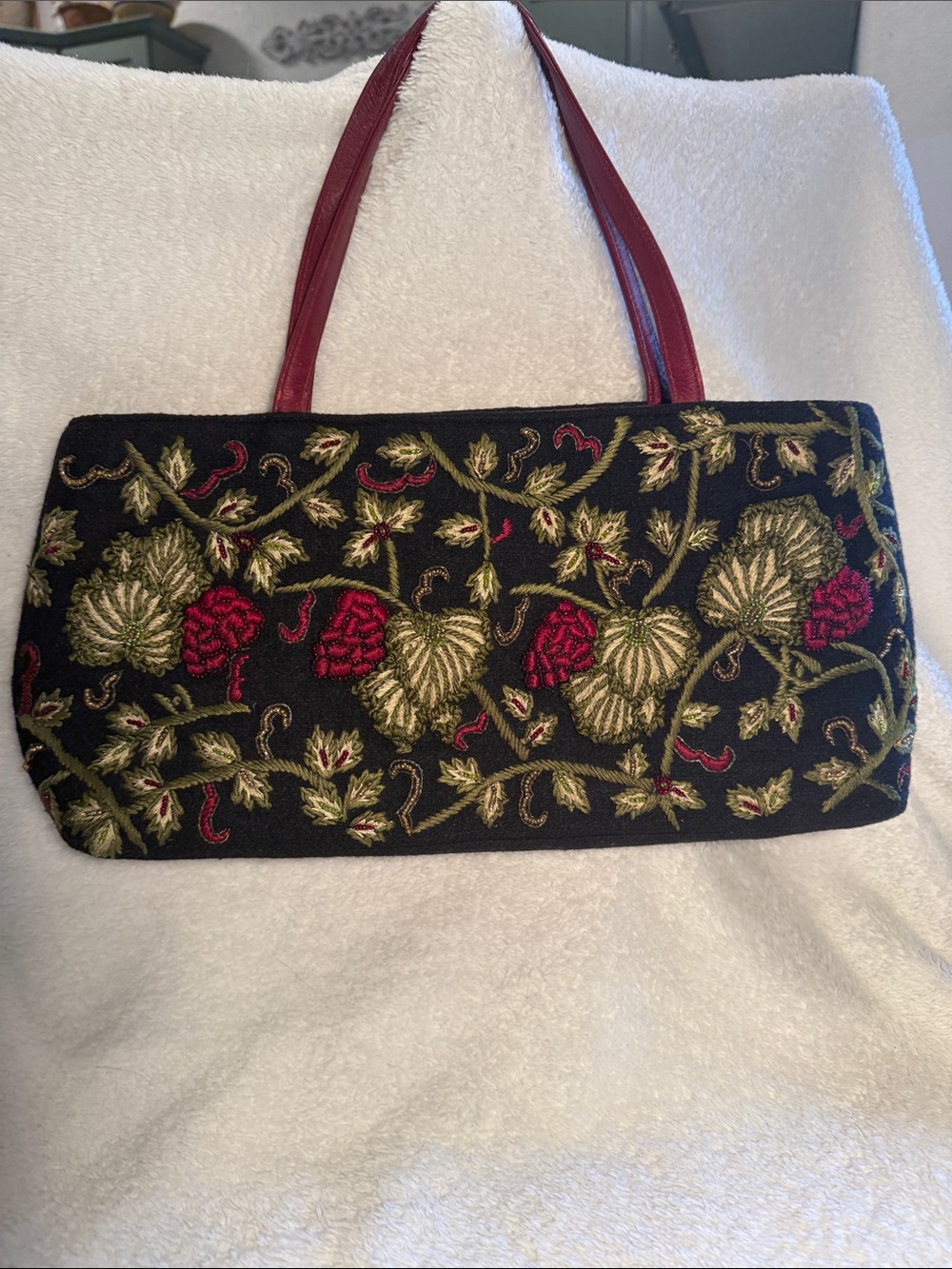 Stunning Vintage Carolee Black Wool Shoulder Bag w/gorgeous embroidery/beading